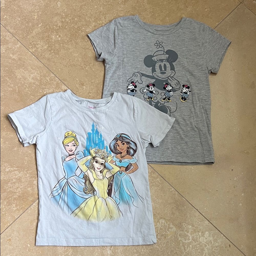 Disney Kids T-Shirts Bundle - Gray and White with Princesses and Minnie